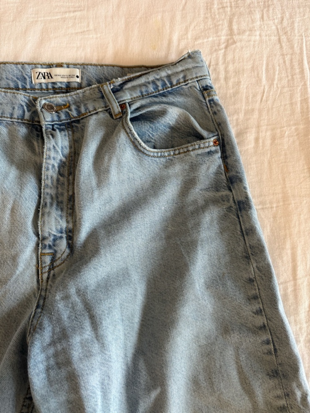 Zara The 90s Full Length Light Blue High-Rise Wide Leg Jeans size 12 - Picture 7 of 7